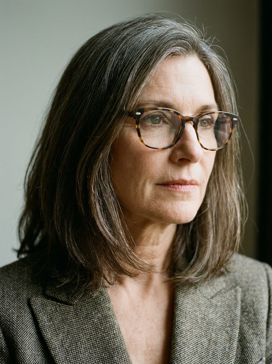 Long Bob mit Seitenscheitel - Frisur ab 60 mit Brille